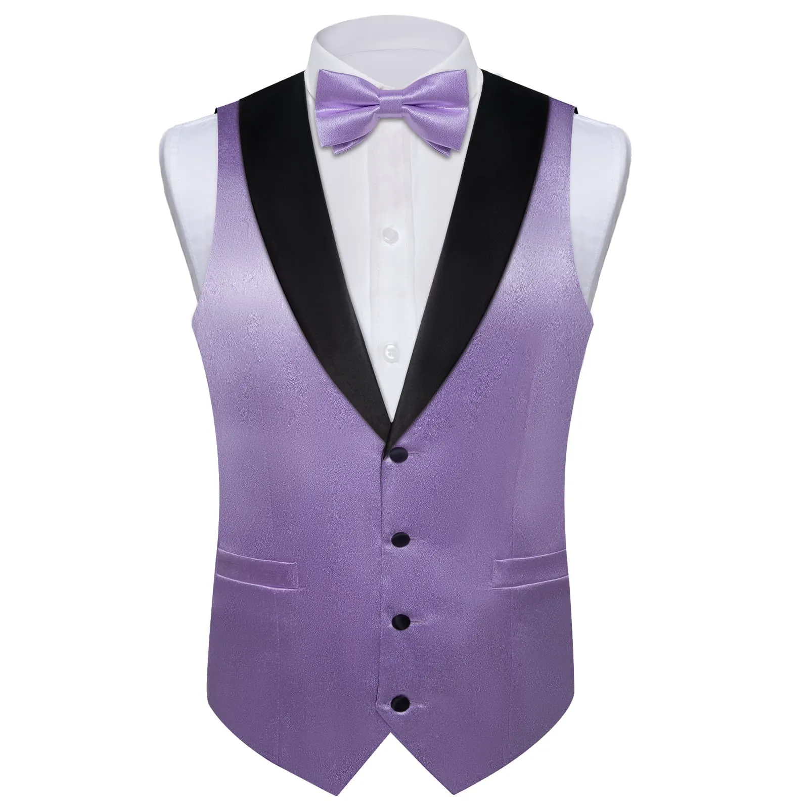 DiBanGu Tuxedo Vest Lavender Purple Solid Silk Mens Dress Button Vest and Bow Tie Set