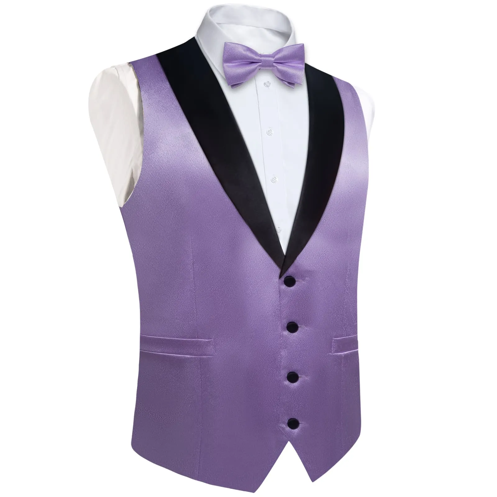 DiBanGu Tuxedo Vest Lavender Purple Solid Silk Mens Dress Button Vest and Bow Tie Set