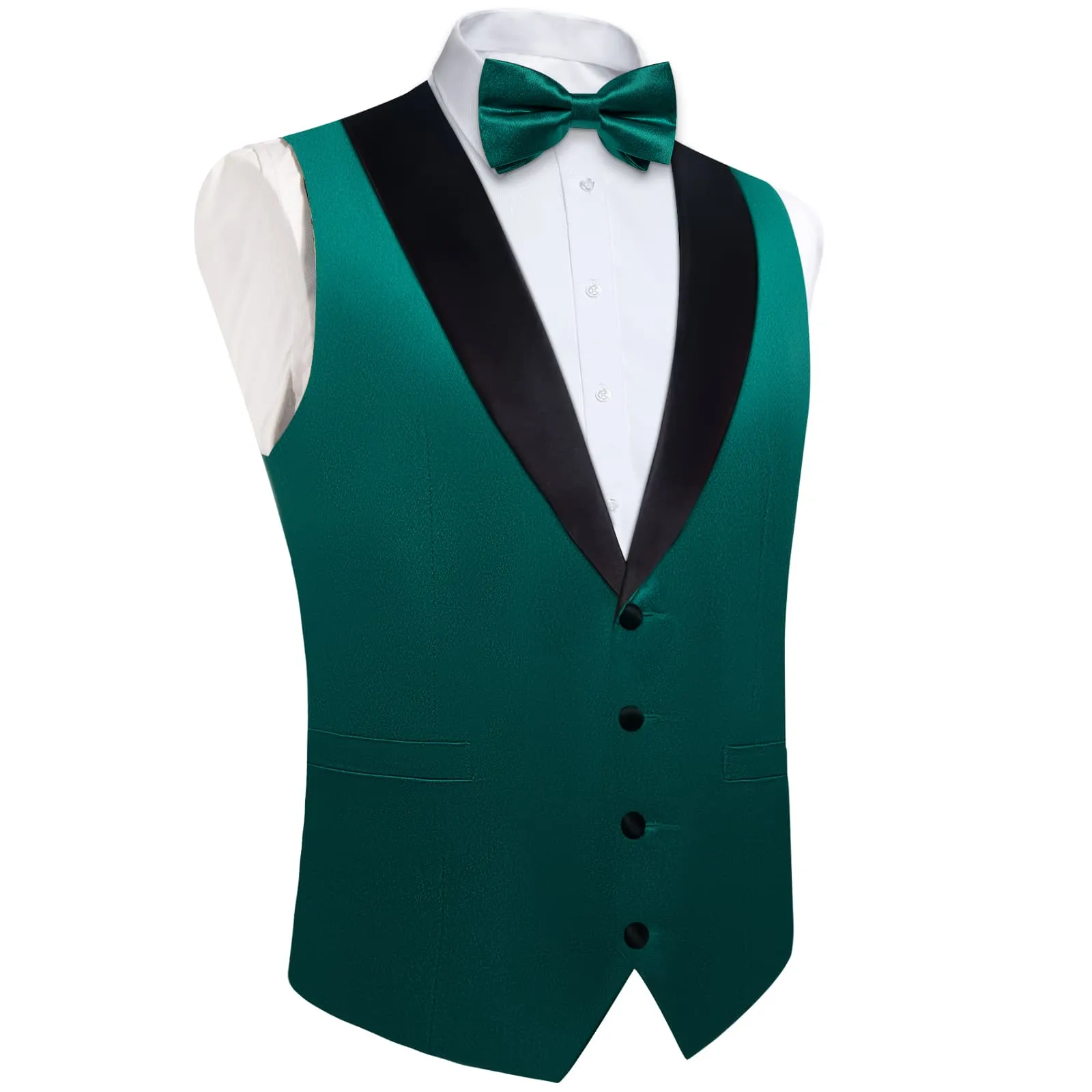 DiBanGu Tuxedo Vest Midnight Green Solid Silk Mens Vest and Bow Tie Set for Formal