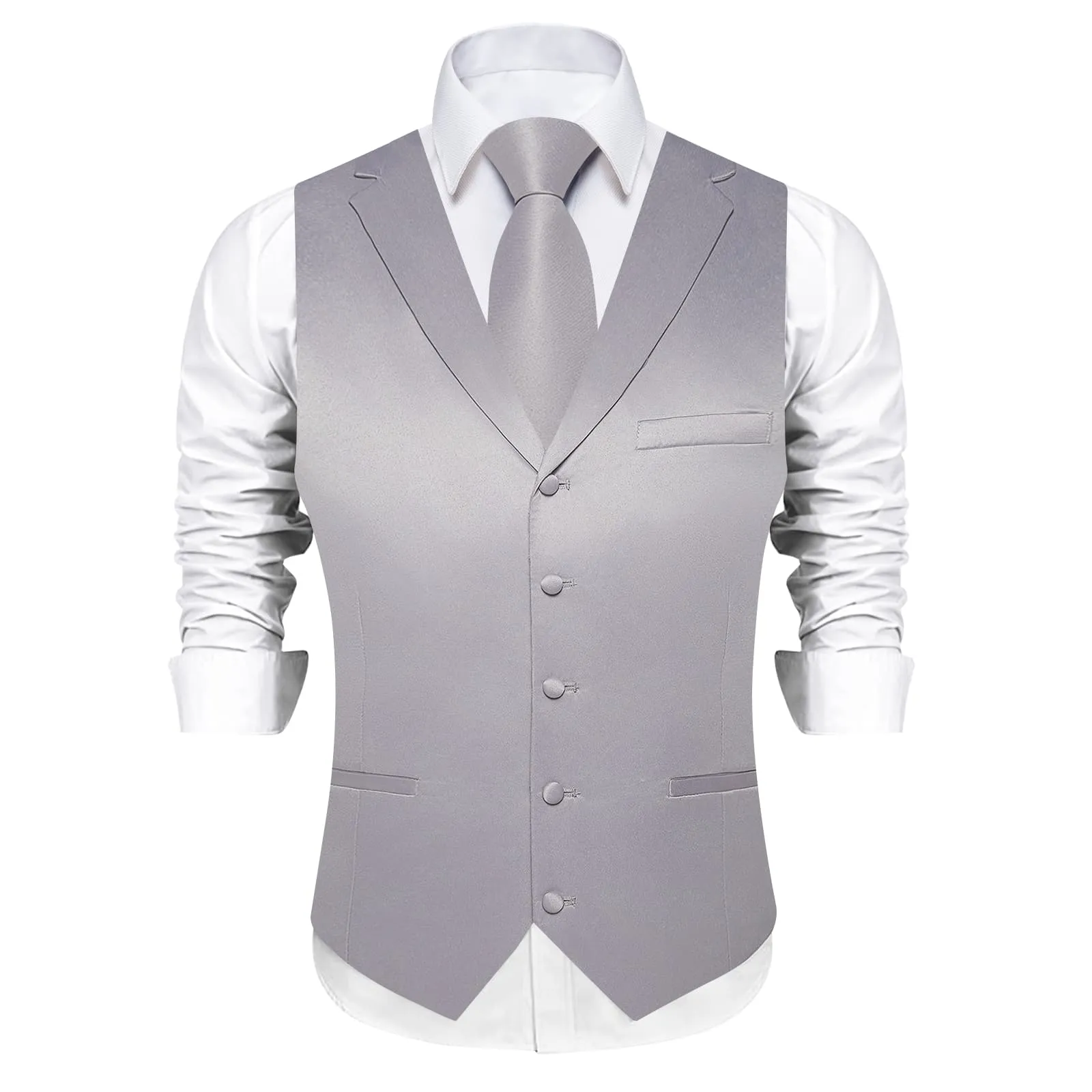 DiBanGu Tuxedo Waistcoat Silver Grey Solid Notched Collar Mens Business Casual Vest