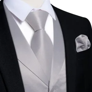 DiBanGu Tuxedo Waistcoat Silver Grey Solid Notched Collar Mens Business Casual Vest