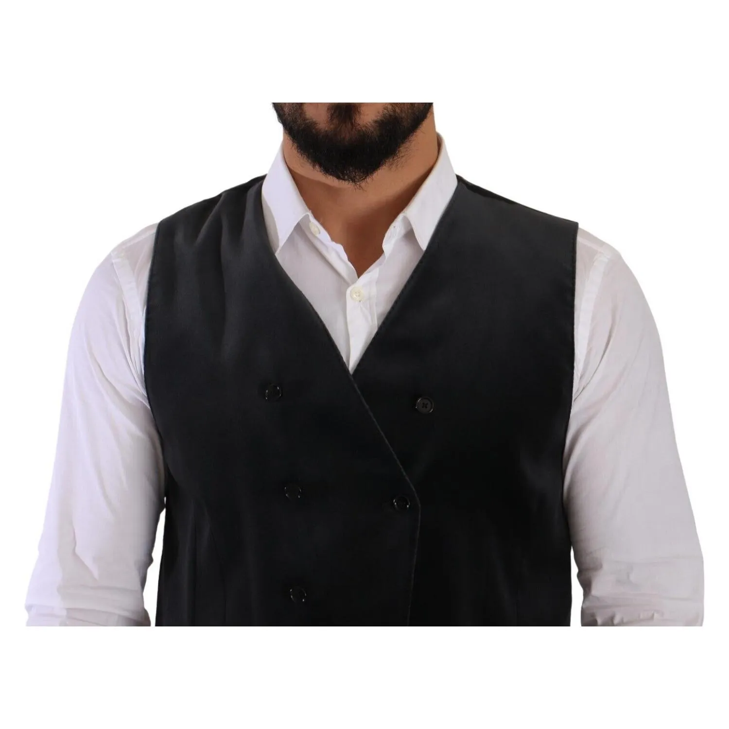 Dolce & Gabbana Elegant Grey Double-Breasted Dress Vest