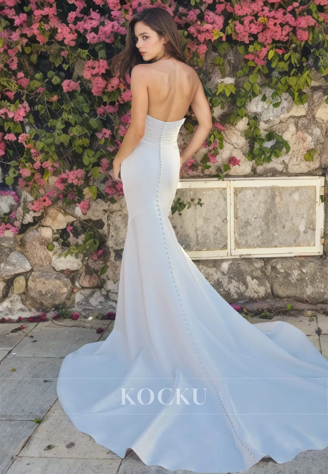 Elegant & Simple Sleeveless Off-Shoulder Mermaid Satin Wedding Dress