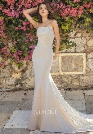 Elegant & Simple Sleeveless Off-Shoulder Mermaid Satin Wedding Dress