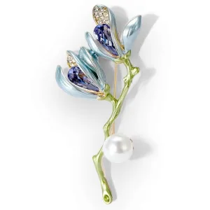 Elegant Enamel Magnolia Flower Brooch