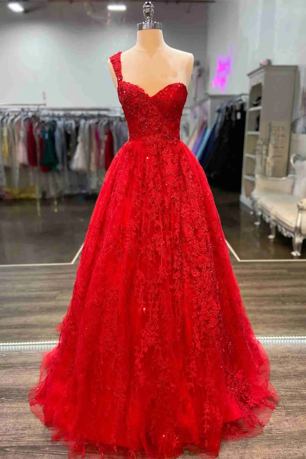 Elegant One Shulder Red Appliques Long Formal Dress ASSD005