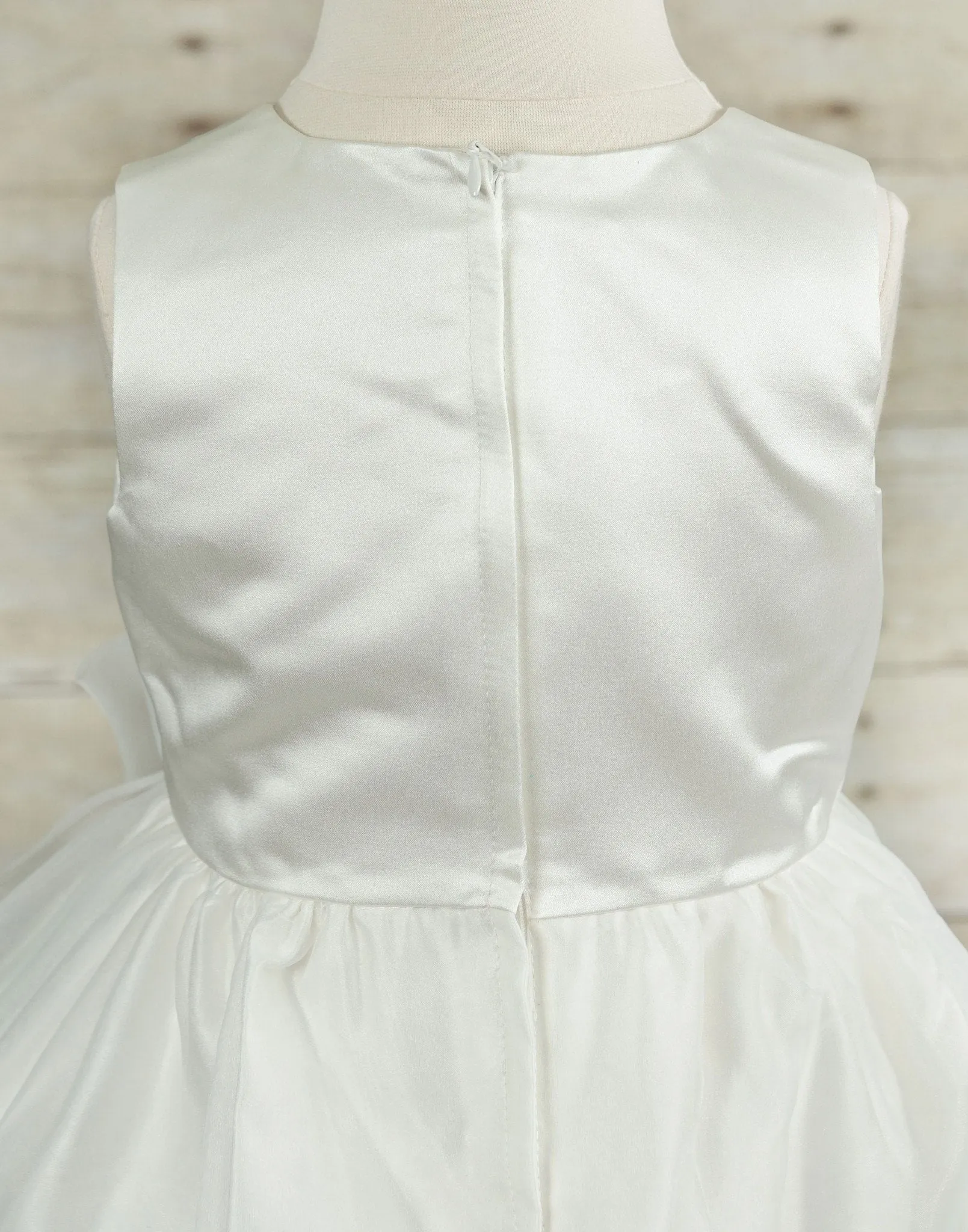 Elegant White Satin and Organza Dress - White