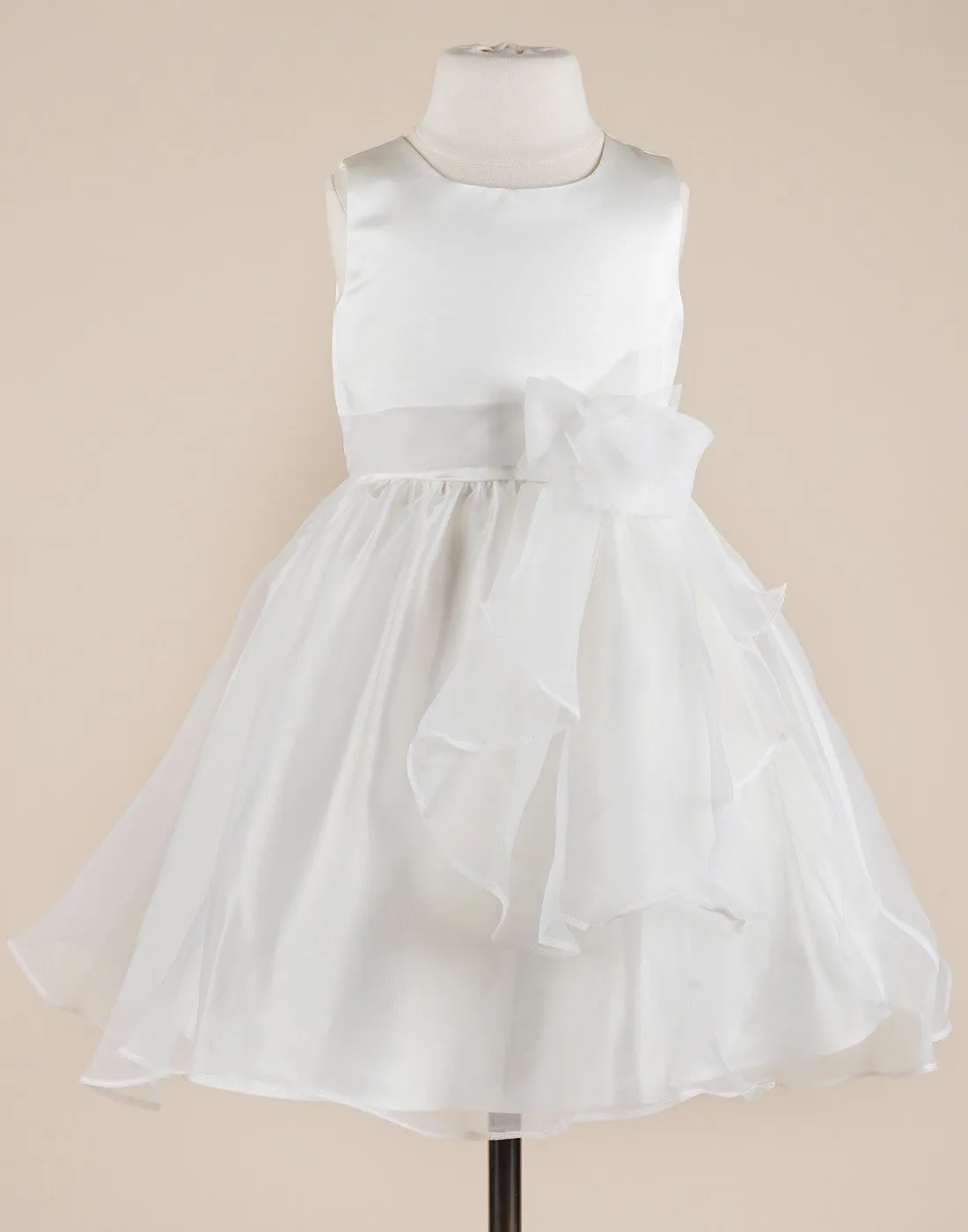 Elegant White Satin and Organza Dress - White