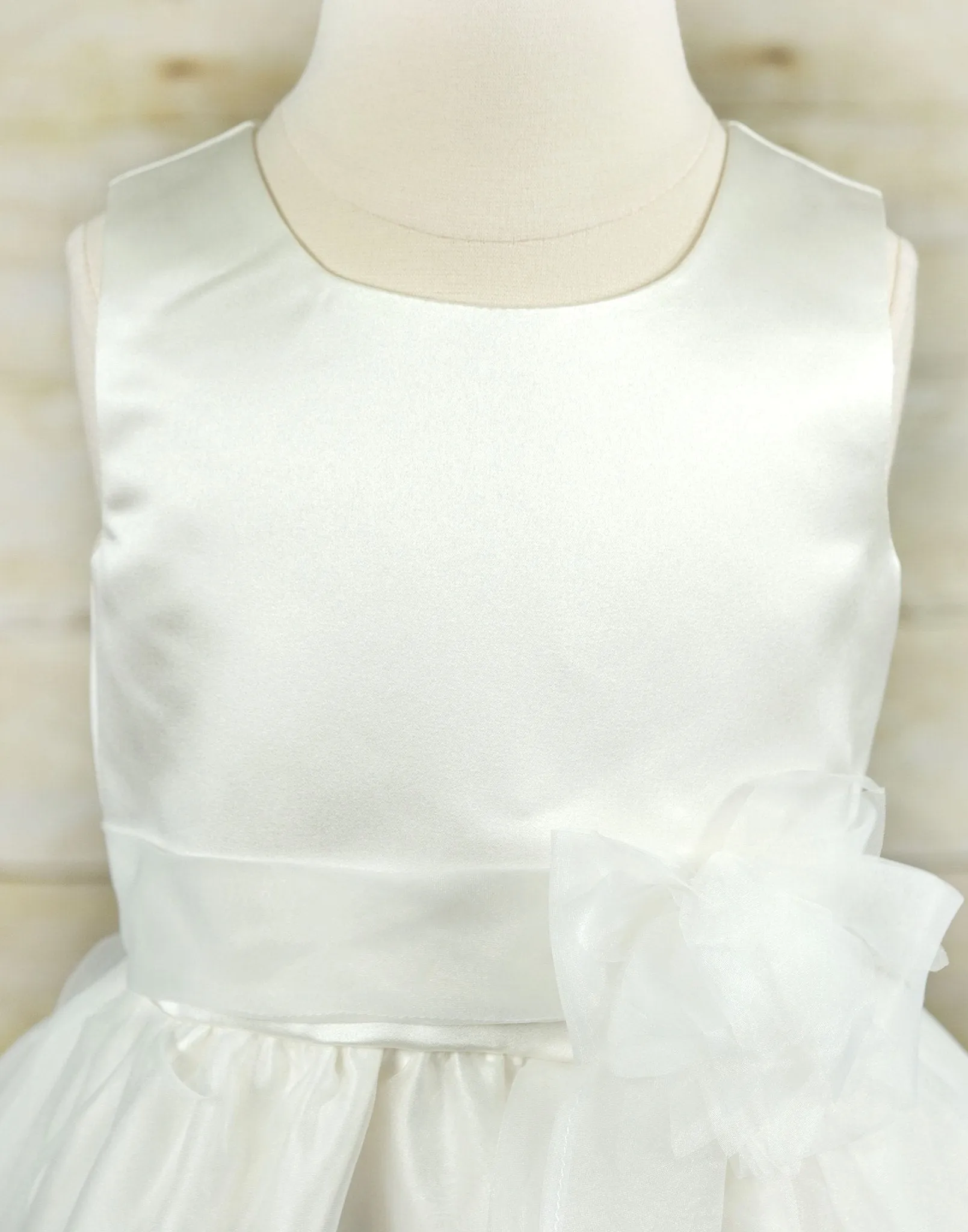 Elegant White Satin and Organza Dress - White