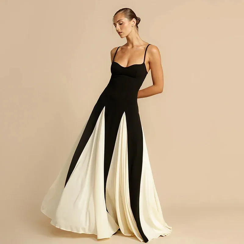 Evening Maxi Backless Suspender Color Women Contrast Dress Dress