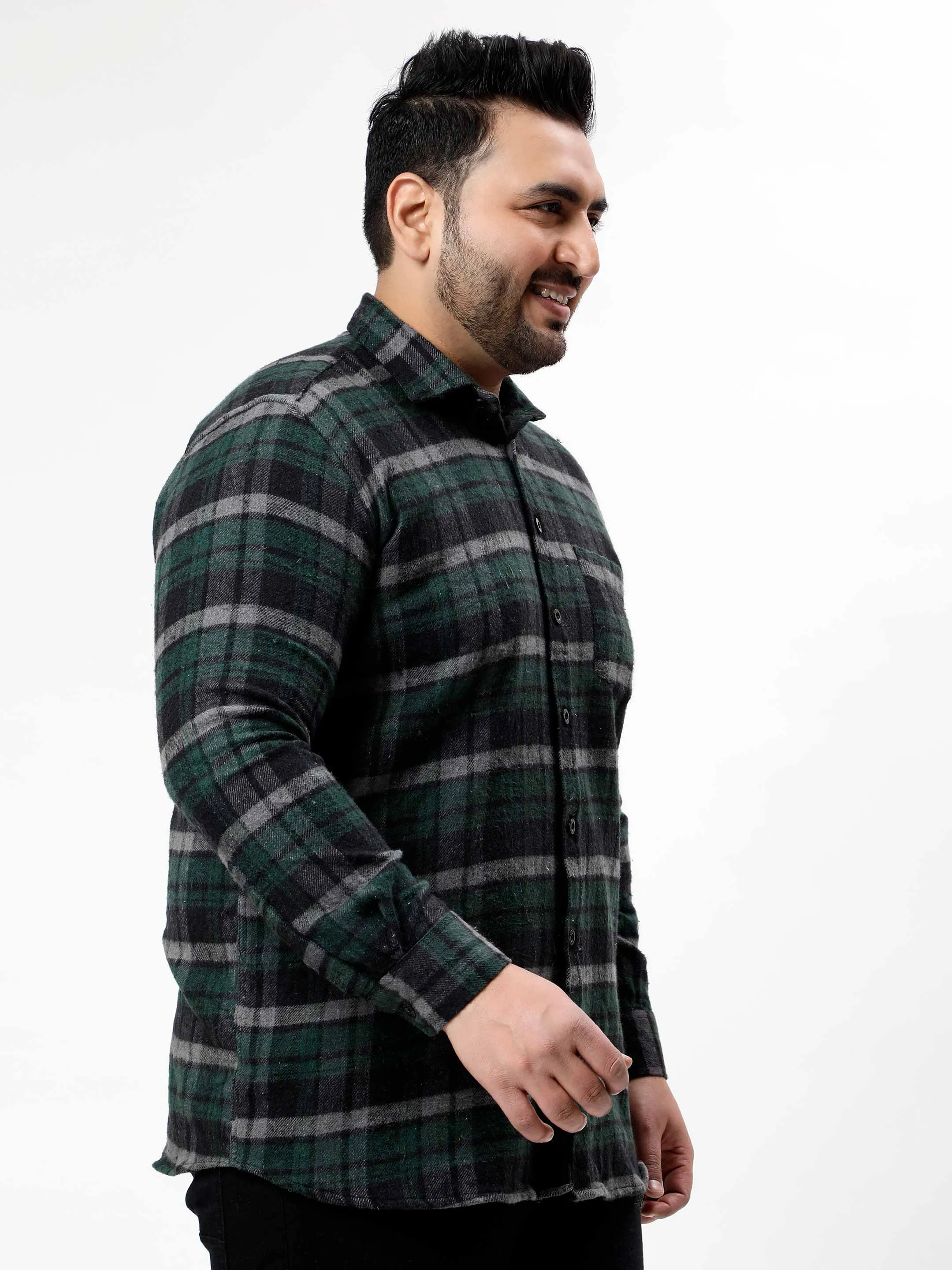 Flannel Green & Black Checked Plus Size Shirt