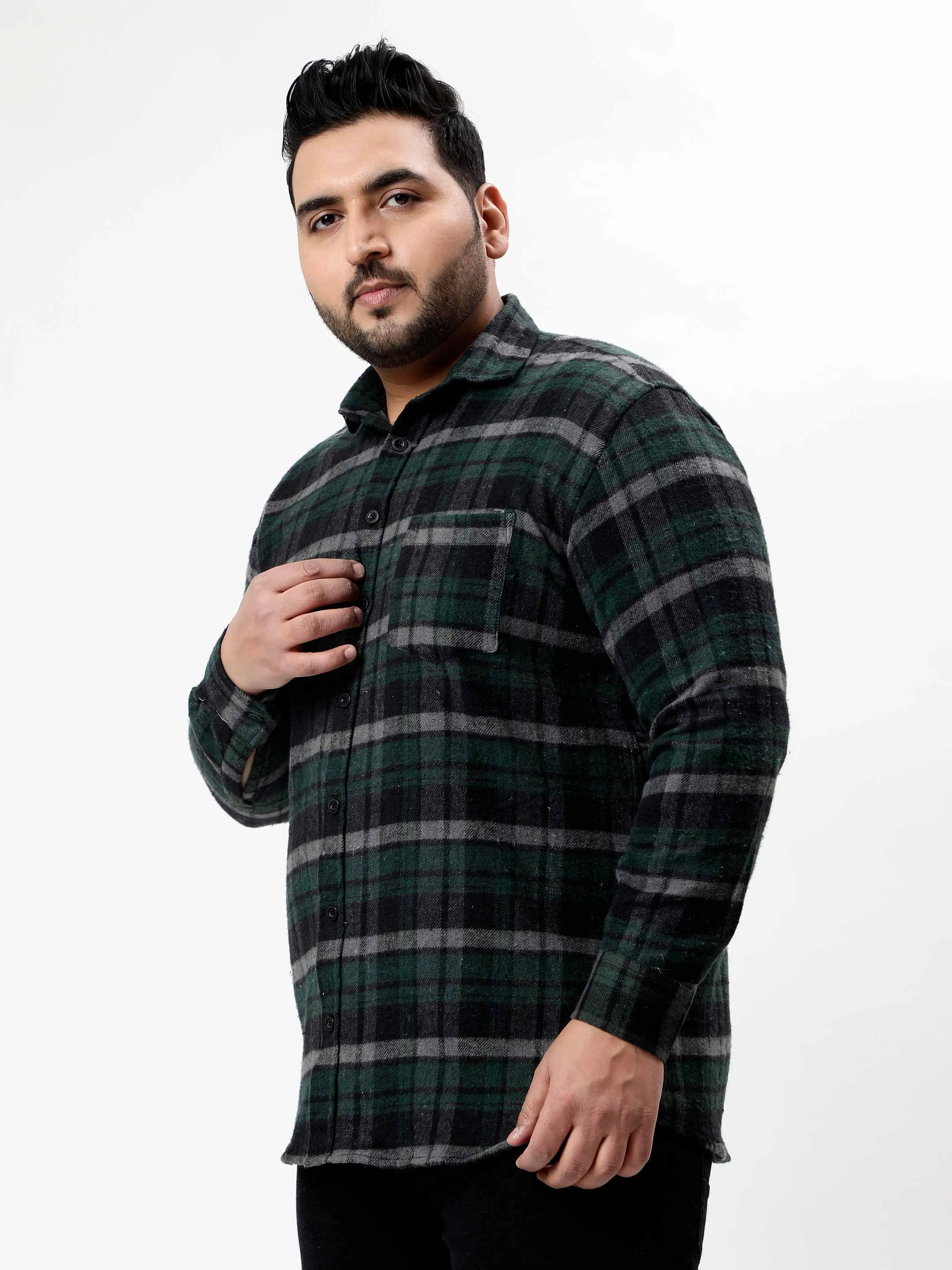 Flannel Green & Black Checked Plus Size Shirt