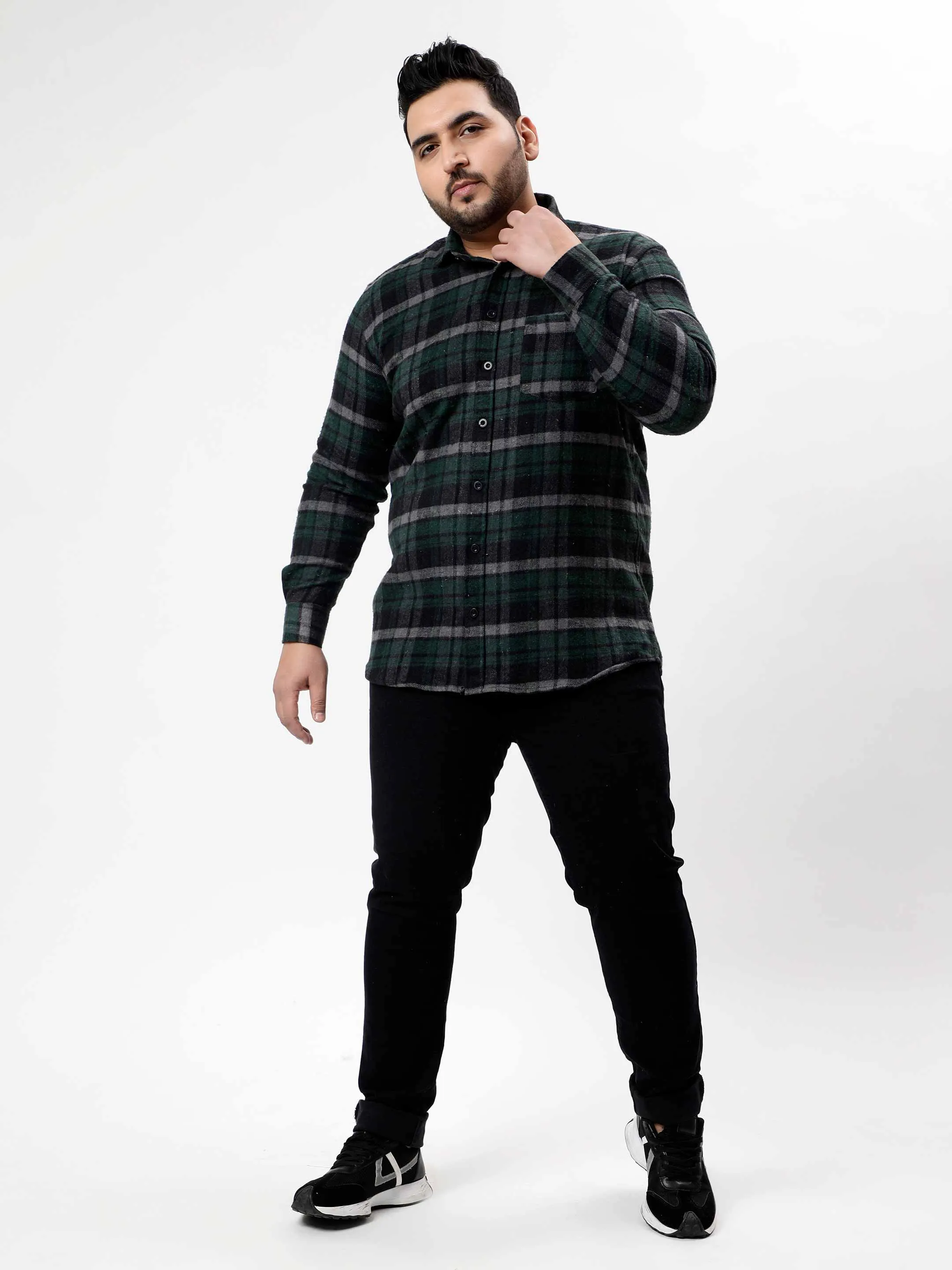 Flannel Green & Black Checked Plus Size Shirt