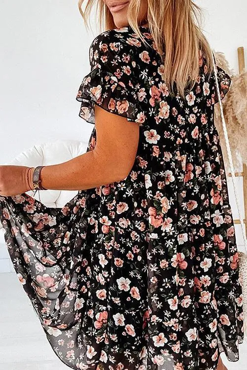 Floral Print Ruffles Midi Dress