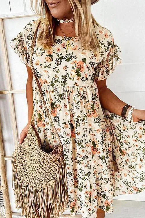 Floral Print Ruffles Midi Dress