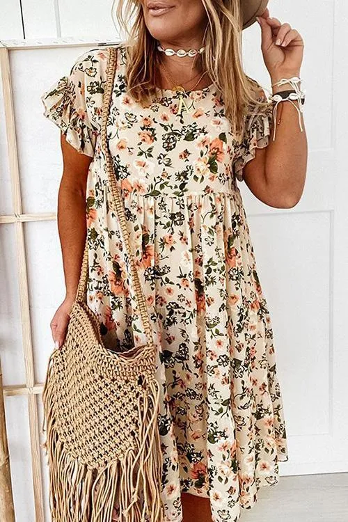 Floral Print Ruffles Midi Dress