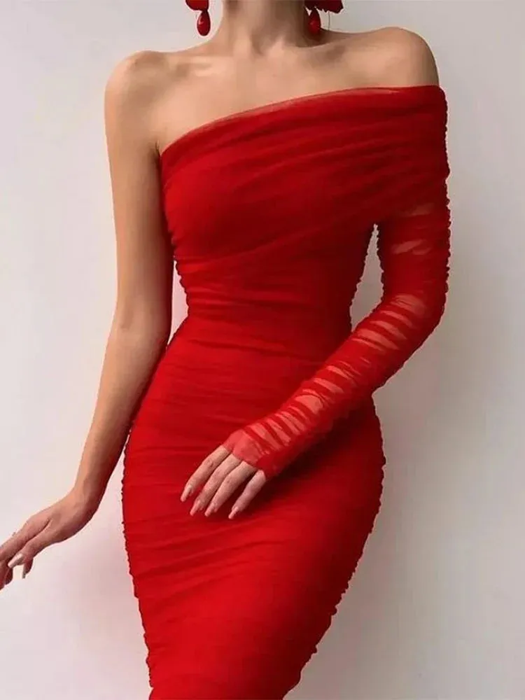 Fold Through Slim Mini Shoulder Mesh Sexy See Bodycon Cocktail Off Wedding Dress