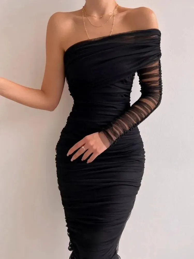 Fold Through Slim Mini Shoulder Mesh Sexy See Bodycon Cocktail Off Wedding Dress