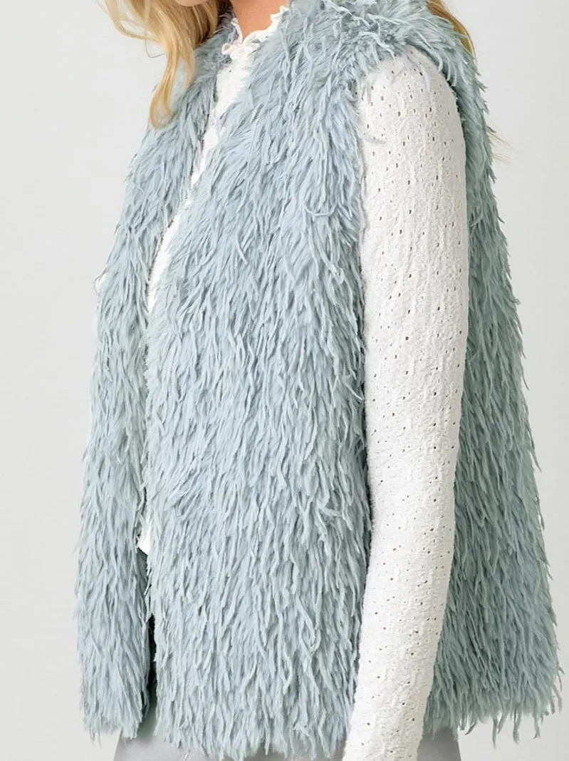 Frosted Sky Fur Vest - Cloudy Blue