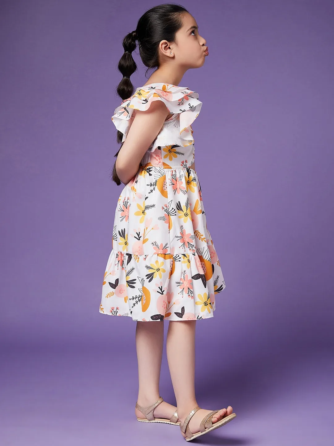 Girls Flutter Sleeve Floral Dress