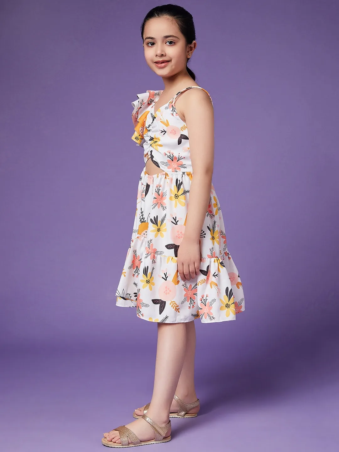 Girls Flutter Sleeve Floral Dress