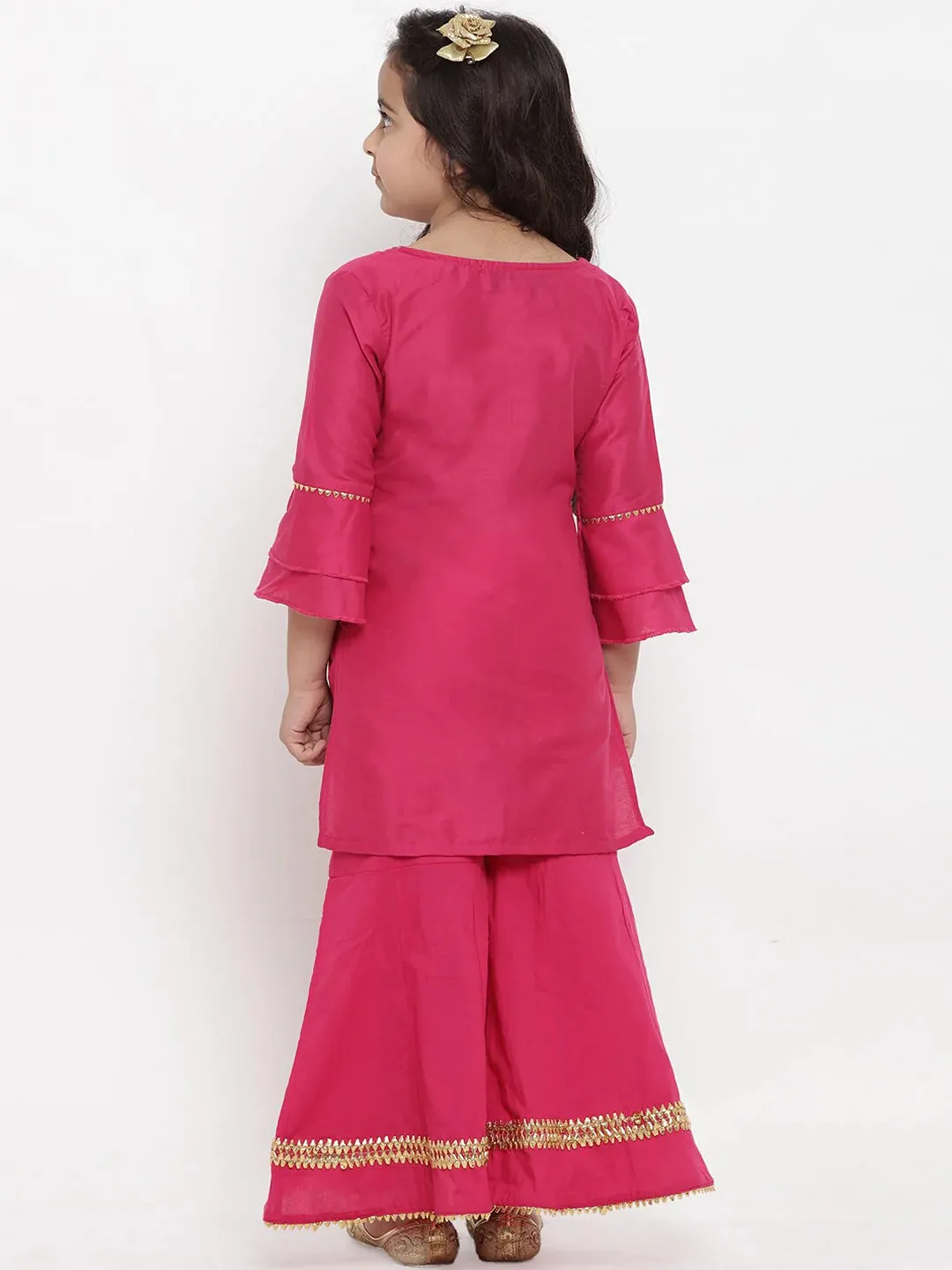 Girls Pink Embroidered Kurta With Palazzos