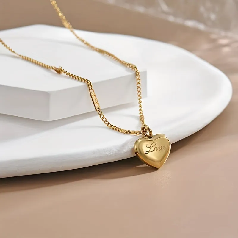 Golden Steel Love Heart Necklace  Trendy Festival Gift