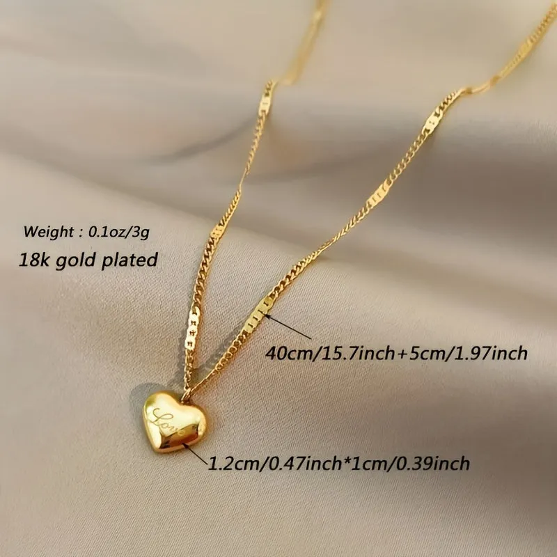 Golden Steel Love Heart Necklace  Trendy Festival Gift