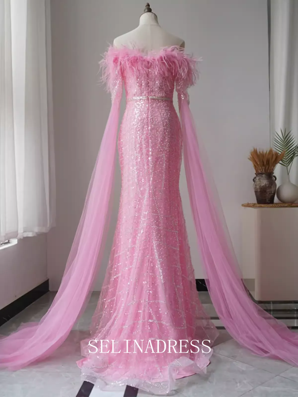 High Quality Mermaid Pink Beaded luxury Prom Dress Dubai Evening Formal Gown EWR100