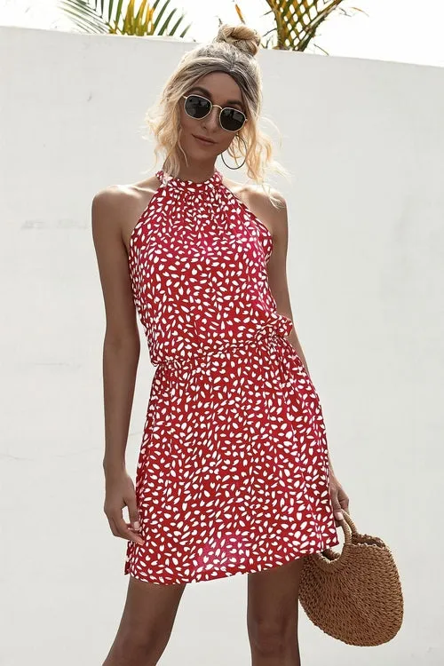 High Street Summer Sexy Halter Floral Print mini Dress