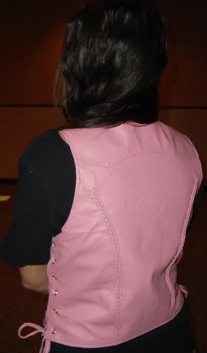 HL14339 Pink Women Leather Vest - Classic design for biker Clubs