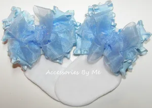 Light Blue Organza Ruffle Bow Socks