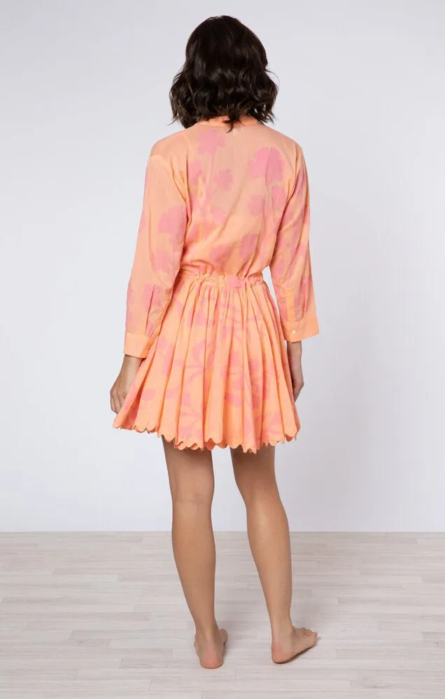 Long Sleeve Beach Dress Majorelle Print Peach Pink