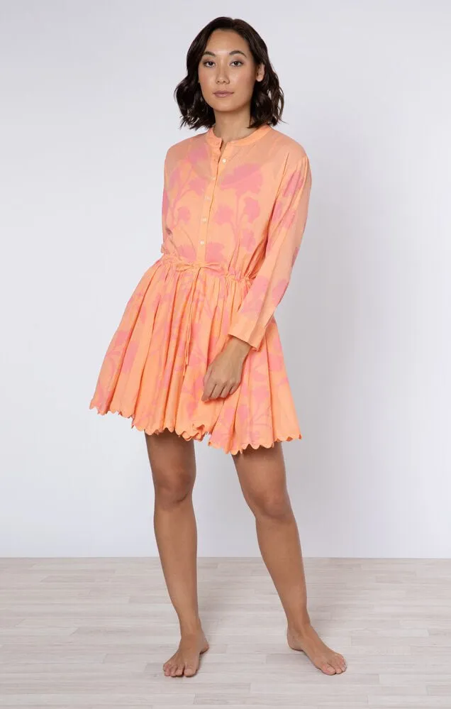 Long Sleeve Beach Dress Majorelle Print Peach Pink