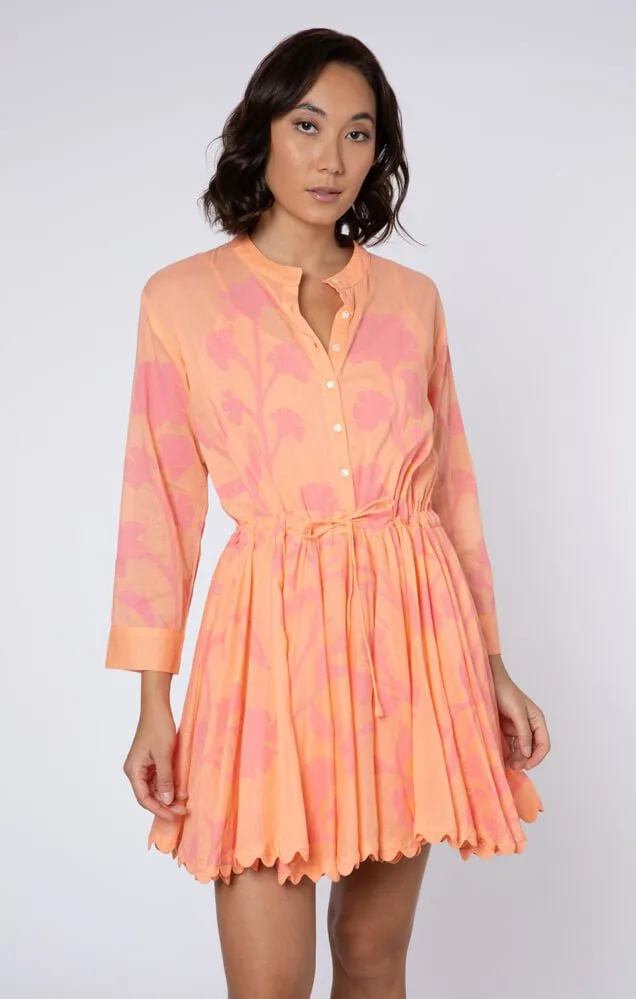 Long Sleeve Beach Dress Majorelle Print Peach Pink