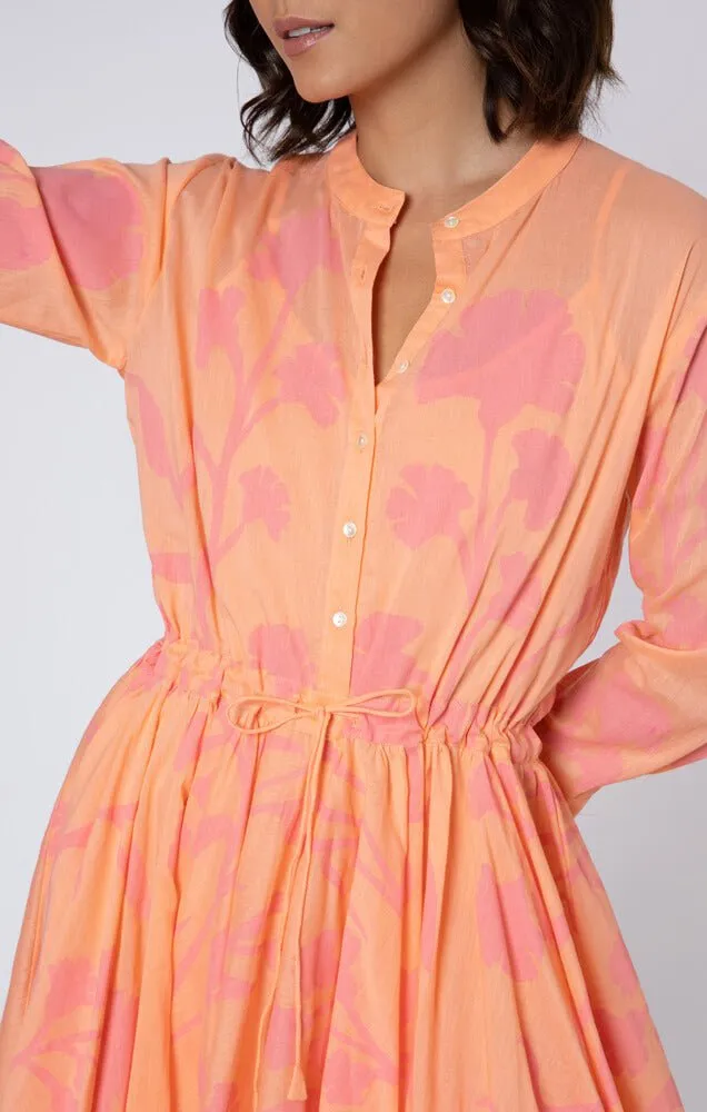 Long Sleeve Beach Dress Majorelle Print Peach Pink