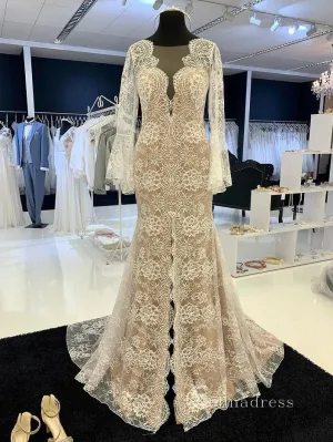 Long Sleeve Boho Lace Wedding Dress Romantic Mermaid Bridal Dresses RYU028