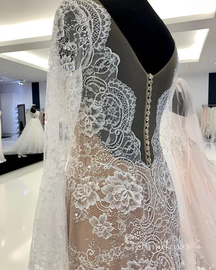 Long Sleeve Boho Lace Wedding Dress Romantic Mermaid Bridal Dresses RYU028