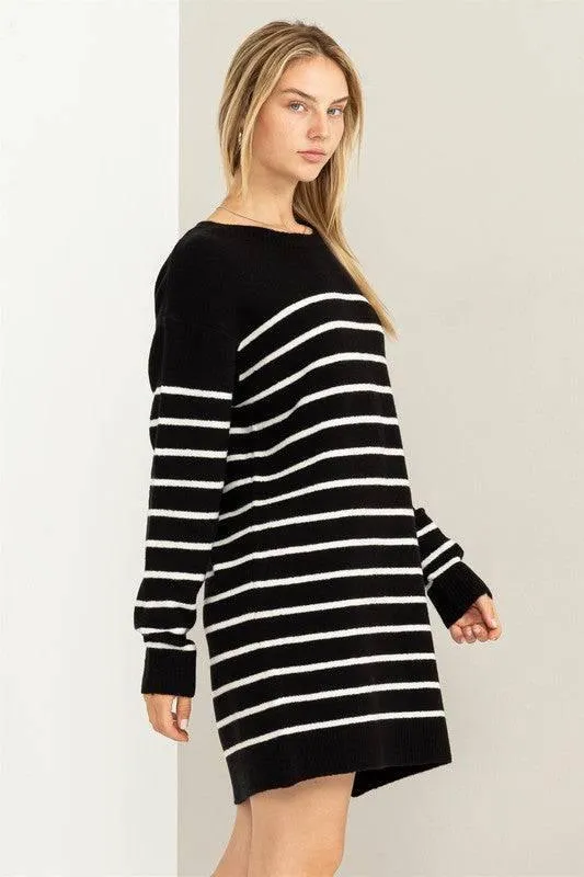 Long sleeved striped loose fit sweater dress