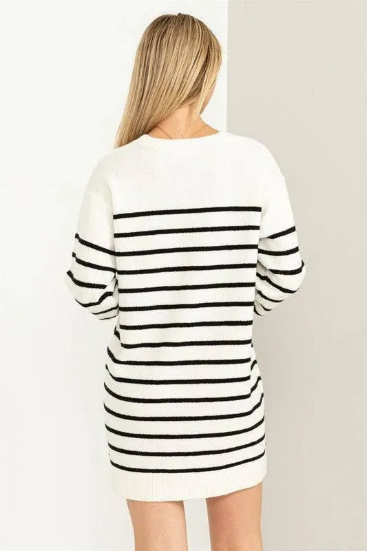 Long sleeved striped loose fit sweater dress