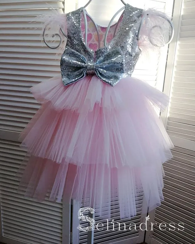 Lovely Pretty Pink Sequins Cheap Wedding Little Girl Flower Girl Dresses GRS016