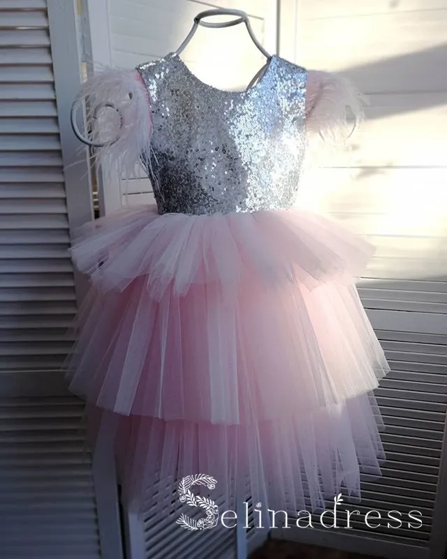 Lovely Pretty Pink Sequins Cheap Wedding Little Girl Flower Girl Dresses GRS016