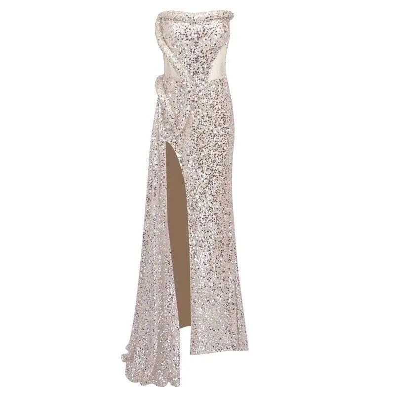 Margie Cutout Beaded Slit Maxi Dress