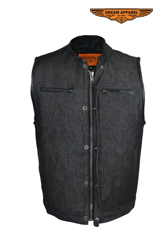 Men's Black Denim Club Vest W/ Gun Pockets