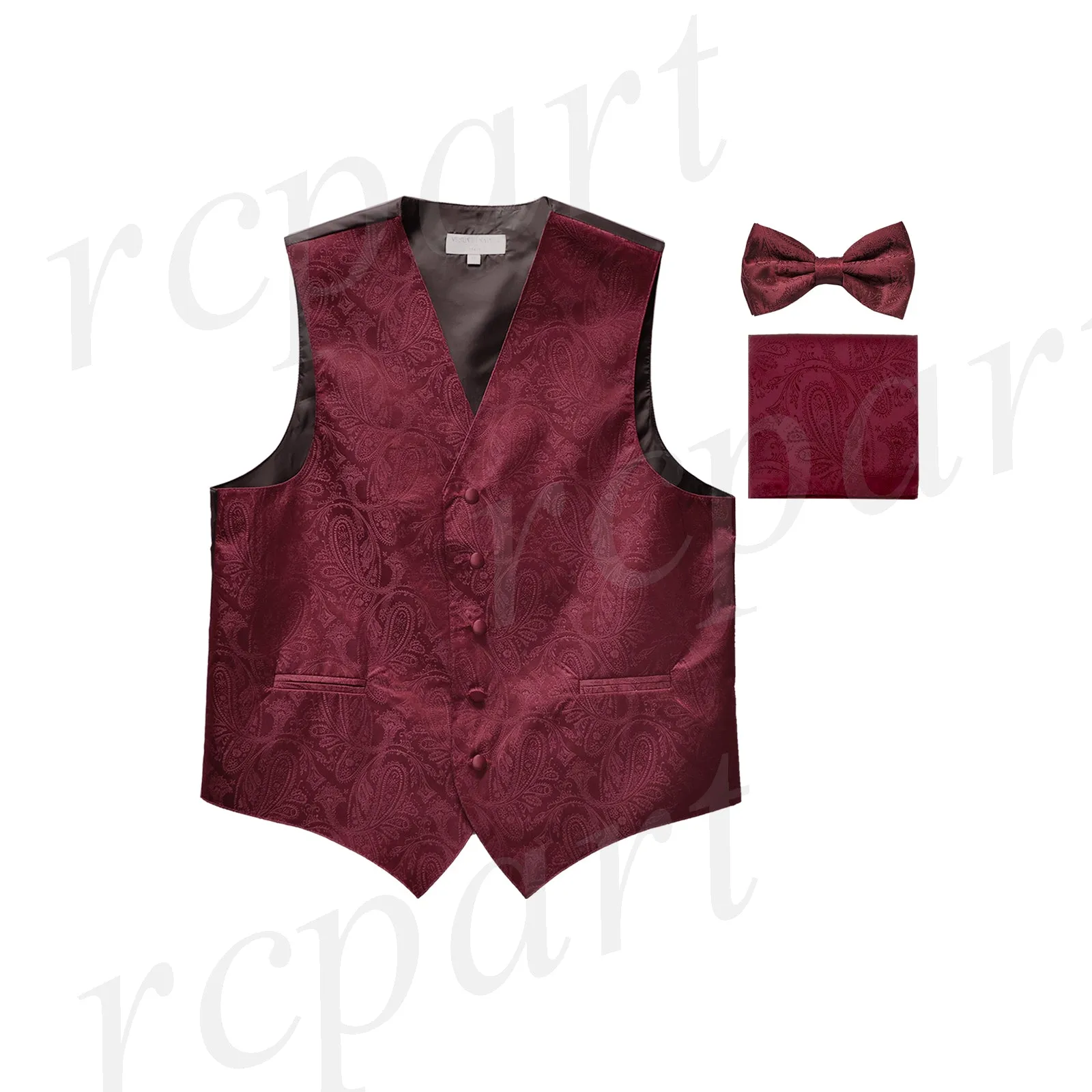 Men's paisley Tuxedo VEST Waistcoat_bowtie & hankie set formal wedding burgundy