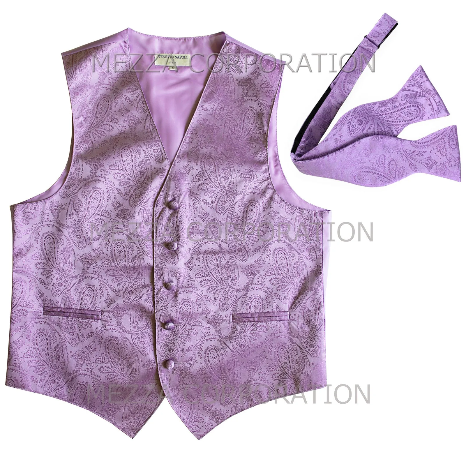 Men's paisley Tuxedo VEST Waistcoat_self tie bowtie lavender