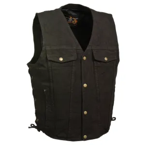 Men's Side Lace Denim Vest w/ Chest Pockets