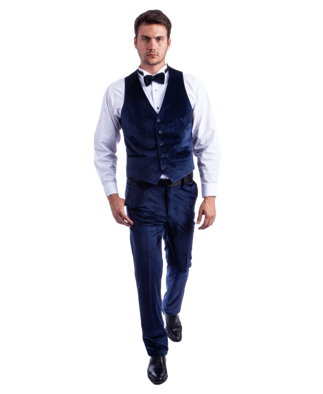 Midnight Blue Velvet Suit Vest and Bow Tie