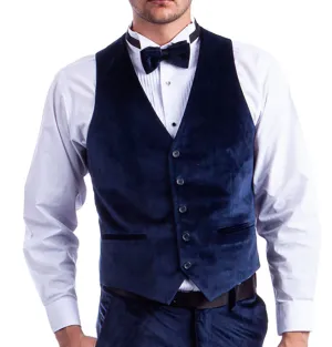 Midnight Blue Velvet Suit Vest and Bow Tie