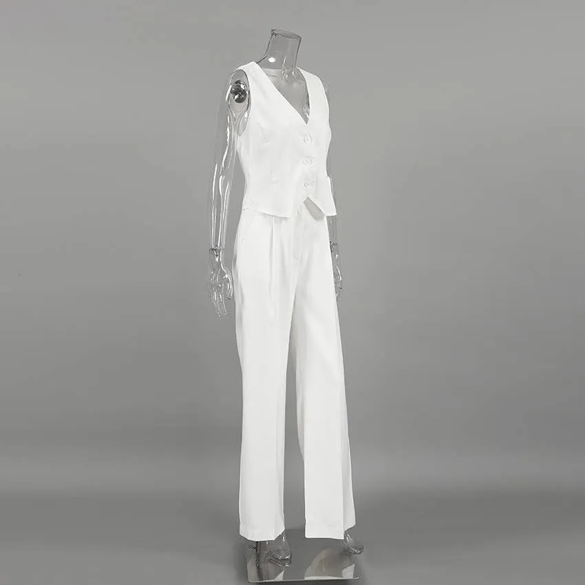 Miss Sparkling - 2-Piece Pants Suit: M / White